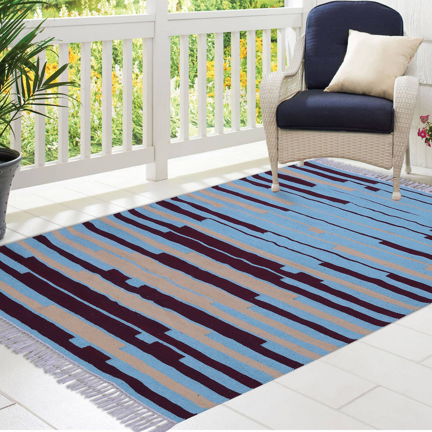 PEQURA Multi Cotton Carpet Stripes 5x7 Ft