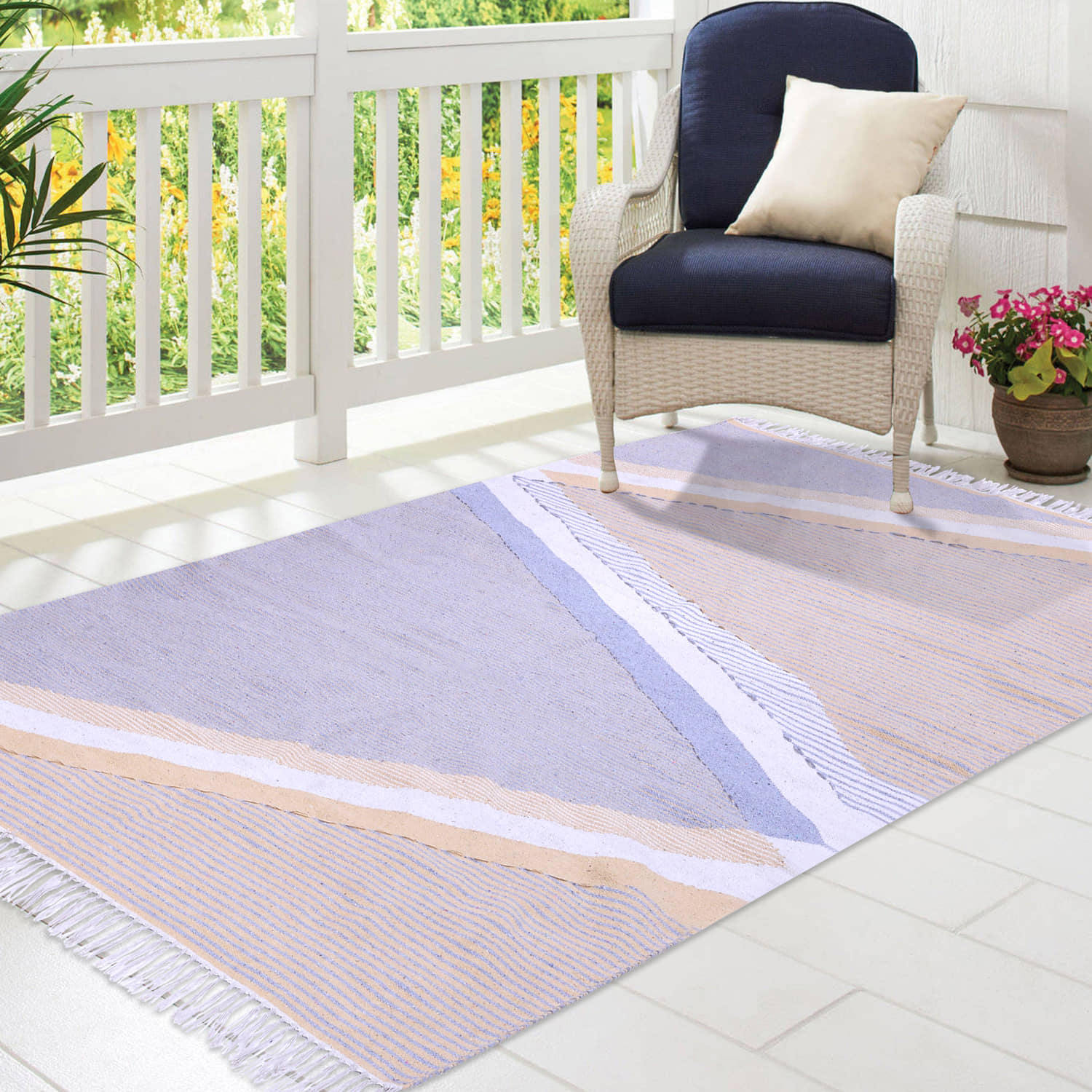 PEQURA Multi Cotton Carpet Stripes 5x7 Ft