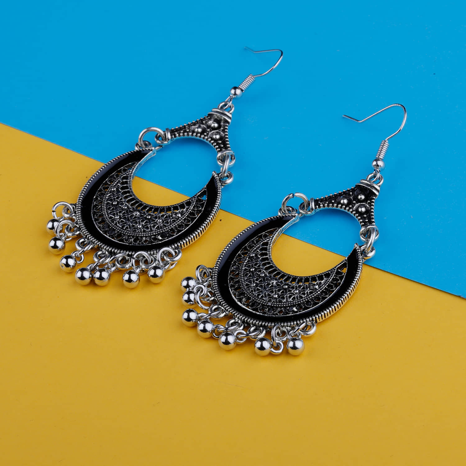 Silver Shine Stunning Black Fish Hook Earrings for Women - Earrings | Buy online on ZillyBuy