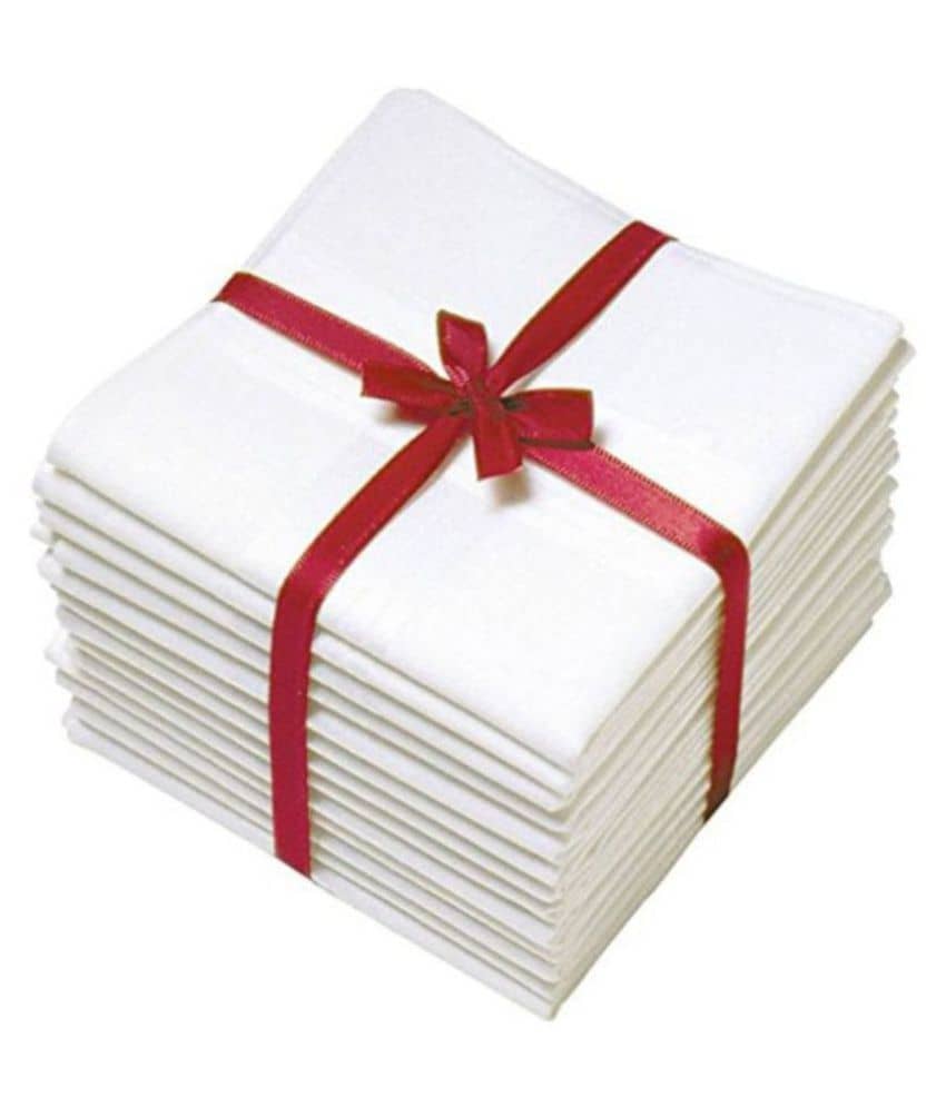 100% Cotton White Handkerchief For Men Set of 12 PCs_size: 44 cm×44 cm - Jewellery Sets | Buy online on ZillyBuy