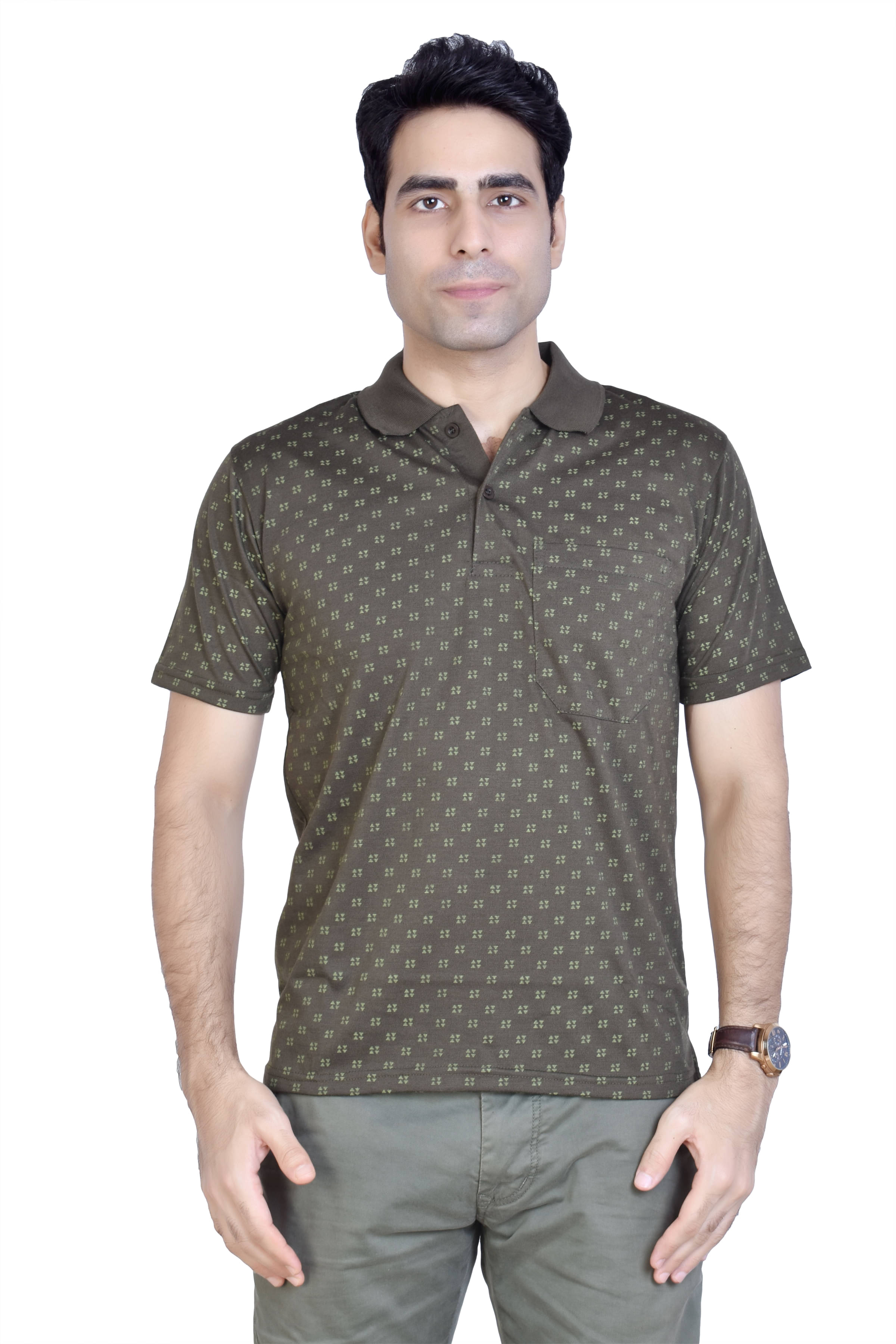 Awack Cotton Blend Green Printed Polo T Shirt Awack Cotton Blend Green Printed Polo T Shirt