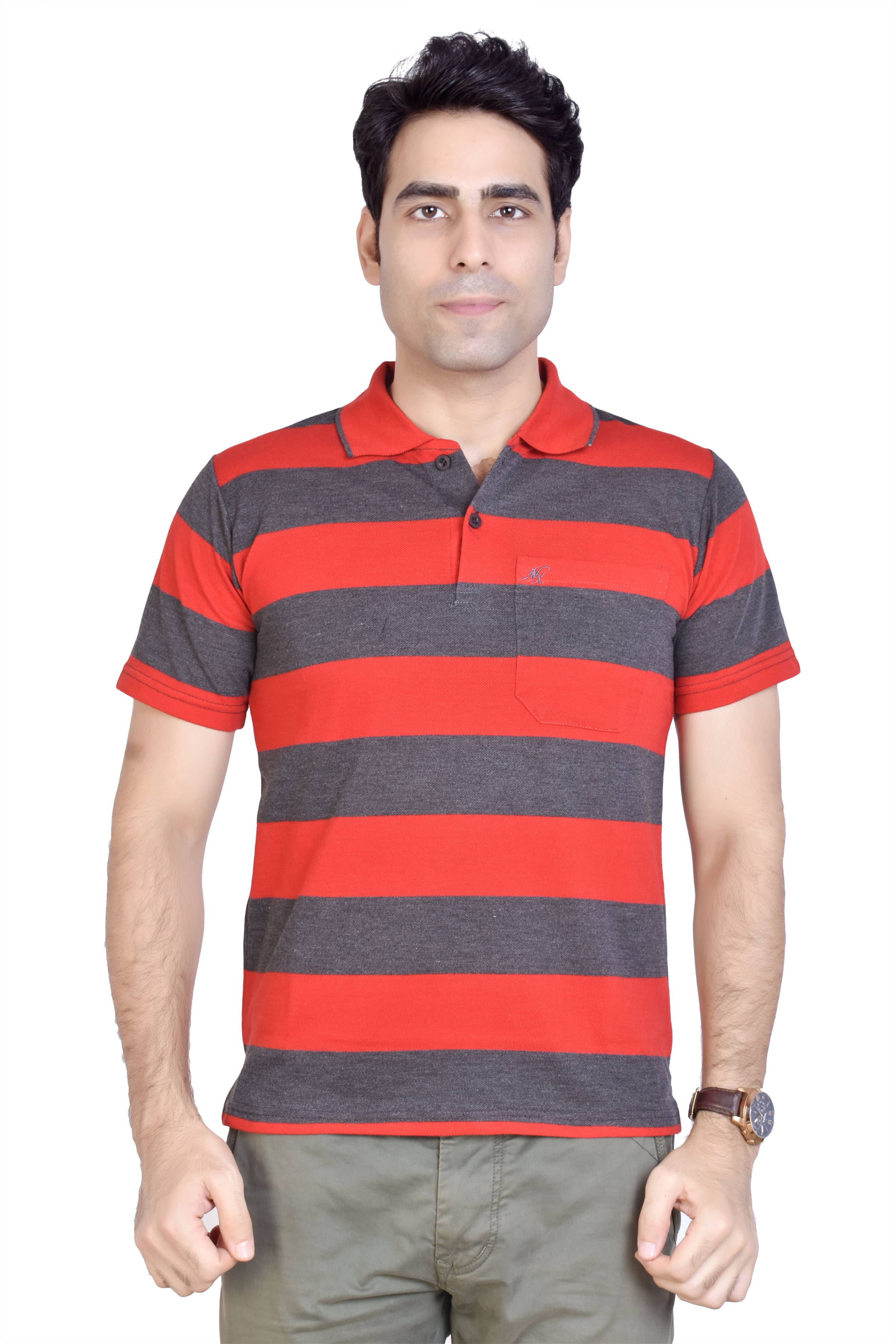 Awack Cotton Blend Orange Stripers Polo T Shirt     			Awack Cotton Blend Orange Stripers Polo T Shirt
