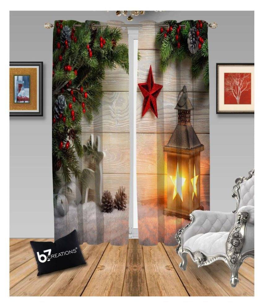 B7 CREATIONS Set of 2 Door Semi-Transparent Eyelet Polyester Curtains Multi Color B7 CREATIONS Set of 2 Door Semi-Transparent Eyelet Polyester Curtains Multi Color