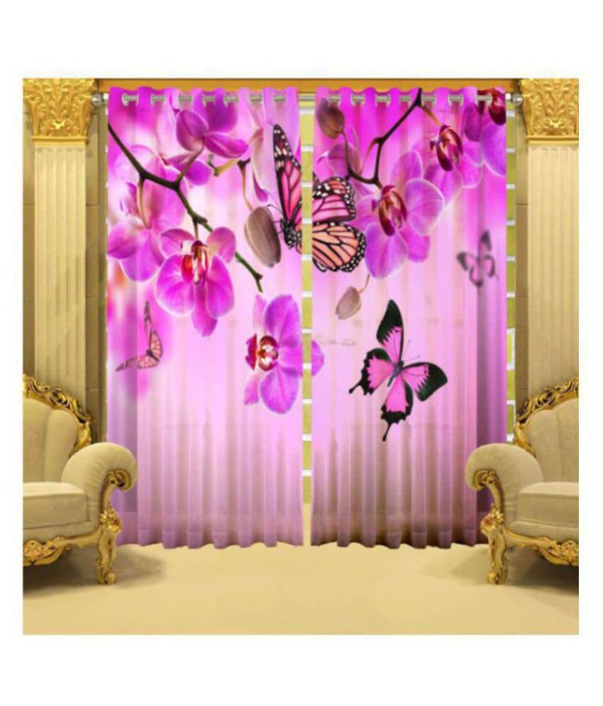 B7 CREATIONS Set of 2 Door Semi-Transparent Eyelet Polyester Curtains Pink
