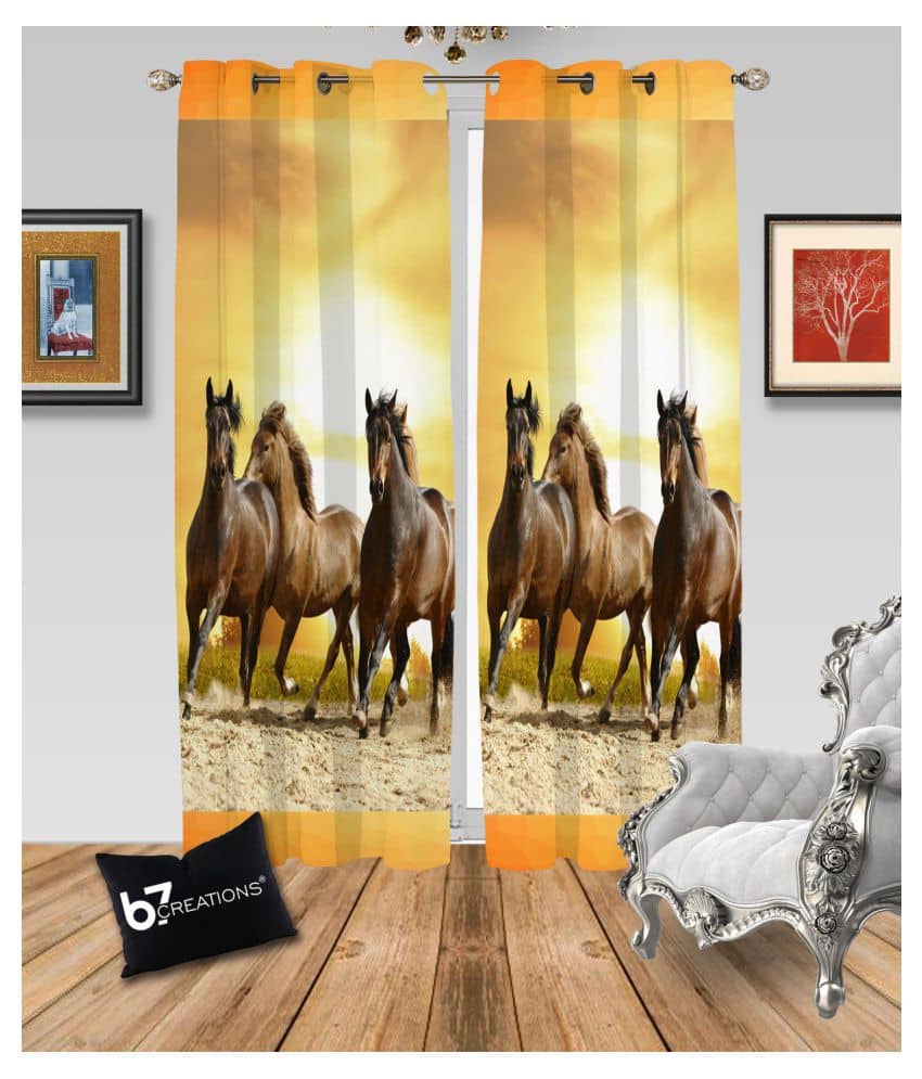B7 CREATIONS Single Door Semi-Transparent Eyelet Polyester Curtains Multi Color