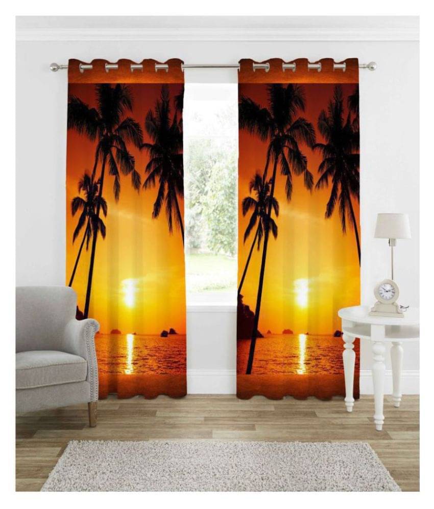 B7 CREATIONS Single Door Semi-Transparent Eyelet Polyester Curtains Brown B7 CREATIONS Single Door Semi-Transparent Eyelet Polyester Curtains Brown