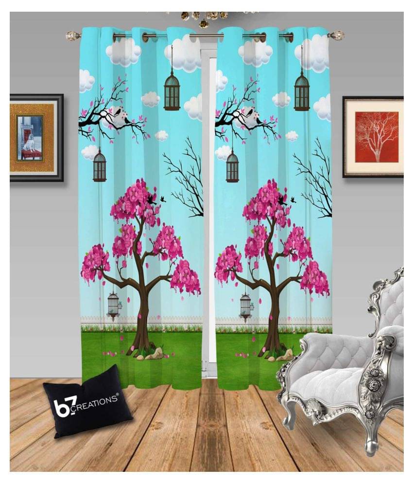 B7 CREATIONS Single Door Semi-Transparent Eyelet Polyester Curtains Blue B7 CREATIONS Single Door Semi-Transparent Eyelet Polyester Curtains Blue