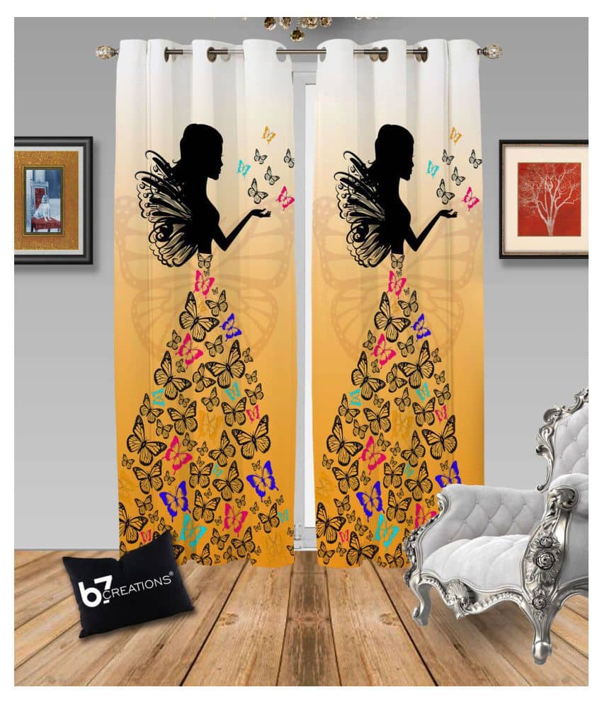 B7 CREATIONS Single Window Semi-Transparent Eyelet Polyester Curtains Orange
