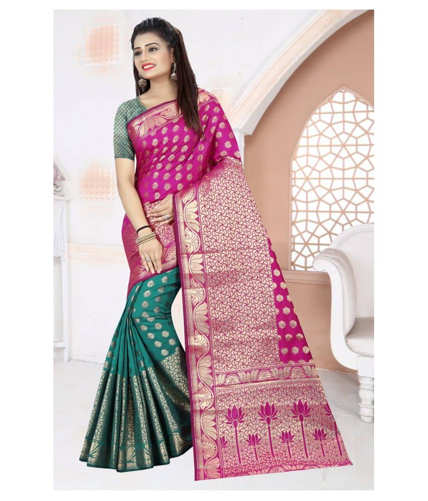 Gazal Fashions Banarasi Silk Printed Saree With Unstitched Blouse Piece ( Multicolor ) - Sarees | Buy online on ZillyBuy
