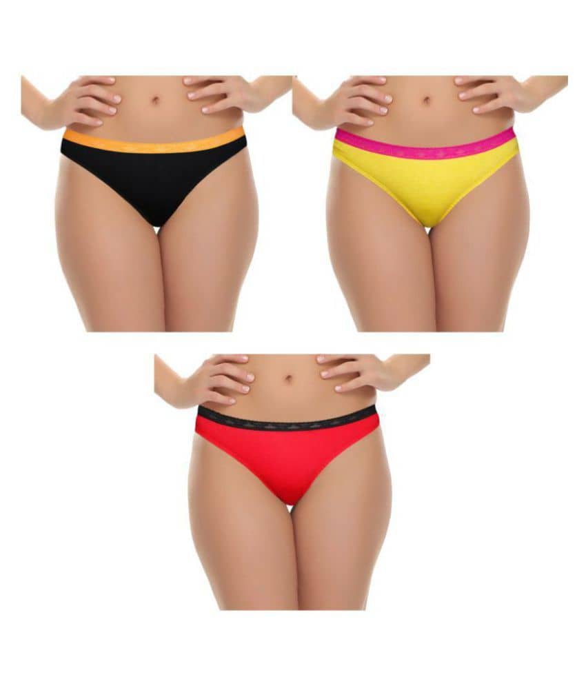 Selfcare Pack of 3 Cotton Women's Bikini Panties ( Multi Color )