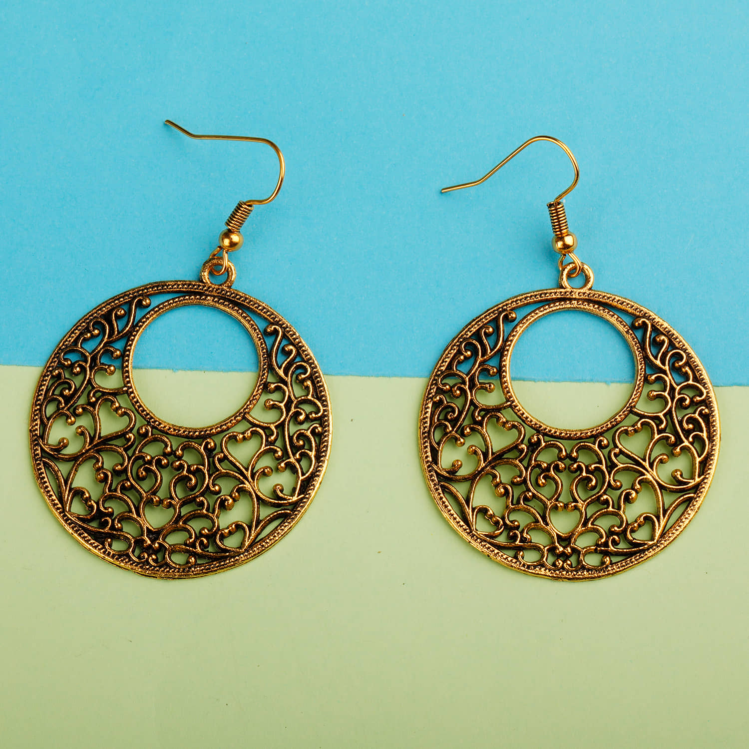 Silver Shine Golden Antique Hollow Design Earrings for Women - Earrings | Buy online on ZillyBuy