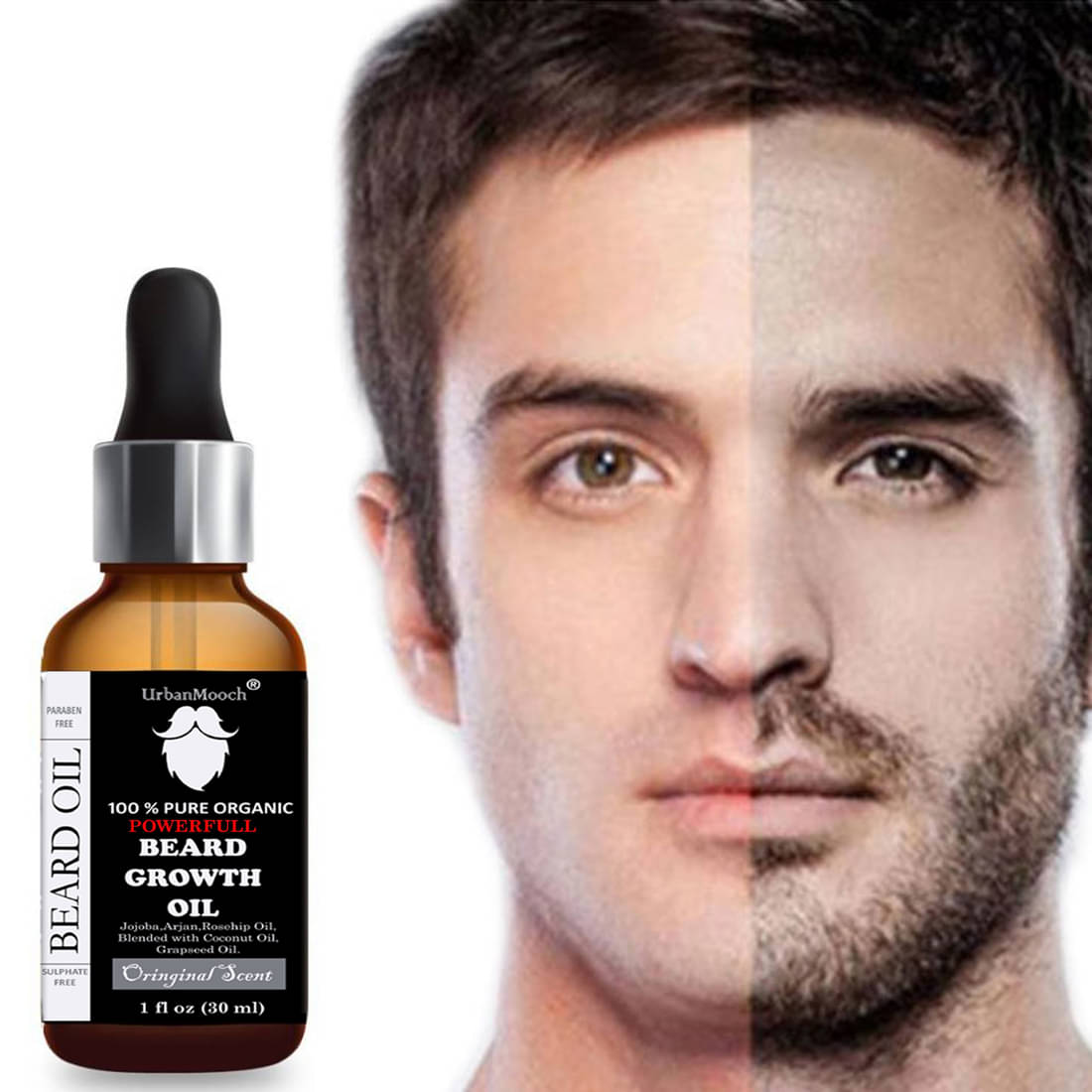 Urbanmooch Organic Powerful Beard & Mustache Growth Oil With Jojoba & Argan 30 mL Urbanmooch Organic Powerful Beard & Mustache Growth Oil With Jojoba & Argan 30 mL