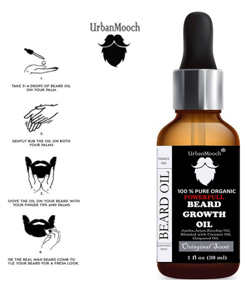 Urbanmooch Organic Powerful Beard & Mustache Growth Oil With Jojoba & Argan 30 mL Urbanmooch Organic Powerful Beard & Mustache Growth Oil With Jojoba & Argan 30 mL