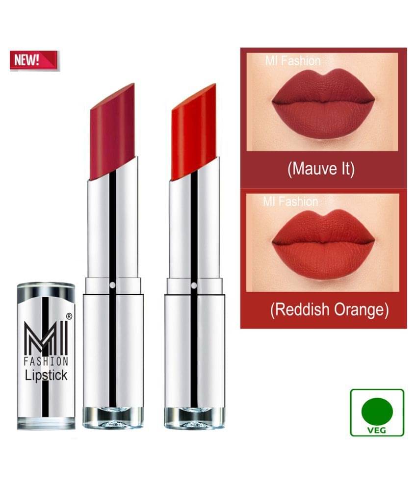 MI FASHION 100% Veg Soft Matte Long Stay Lipstick Combo Mauve,Orange Multi Pack of 2 7 g MI FASHION 100% Veg Soft Matte Long Stay Lipstick Combo Mauve,Orange Multi Pack of 2 7 g