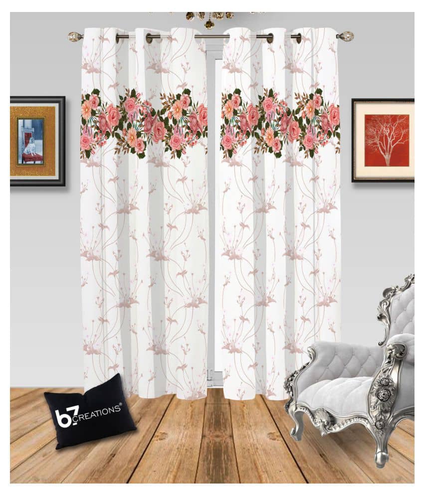 B7 CREATIONS Floral Semi-Transparent Eyelet Curtain 9 ft Single - Multi