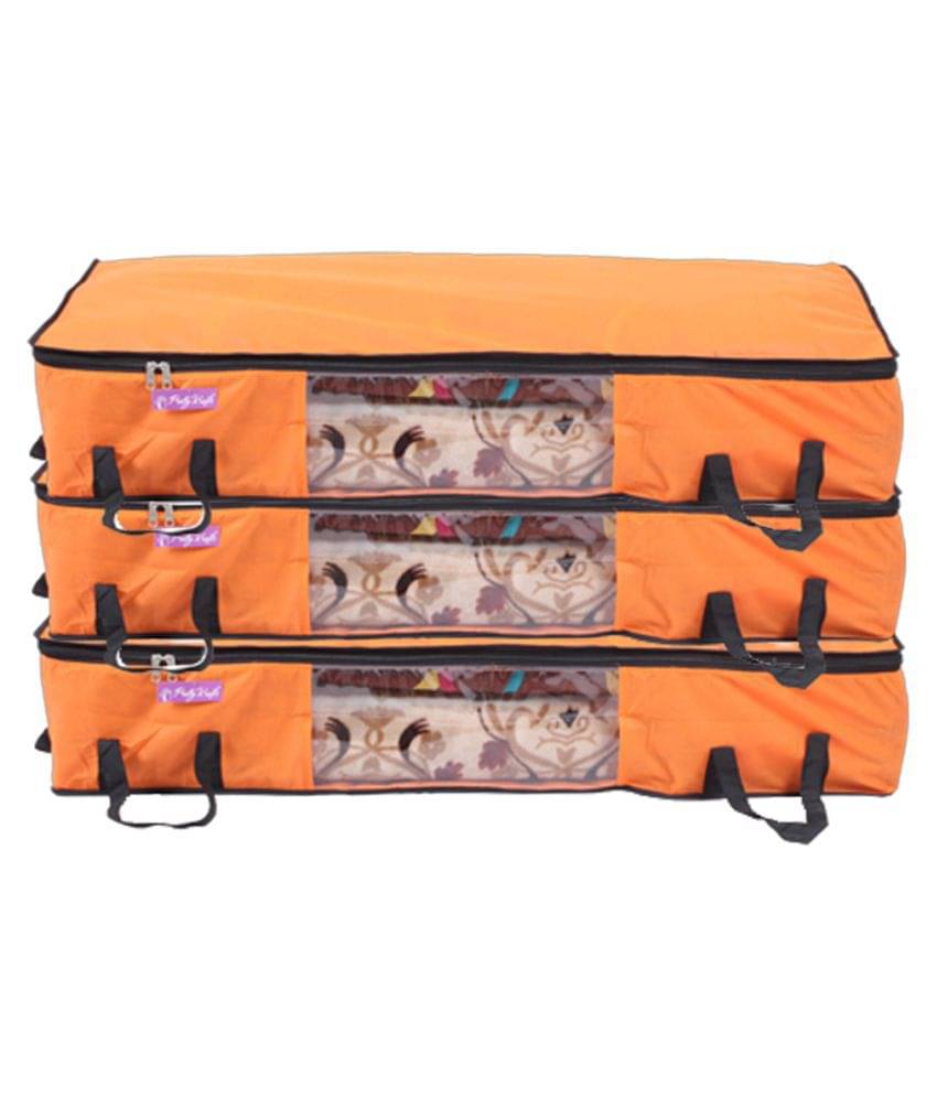     			Prettykrafts Long Underbed Storage Bag, Storage Organizer, Blanket Cover with Side Handles (Set of 3 pcs)