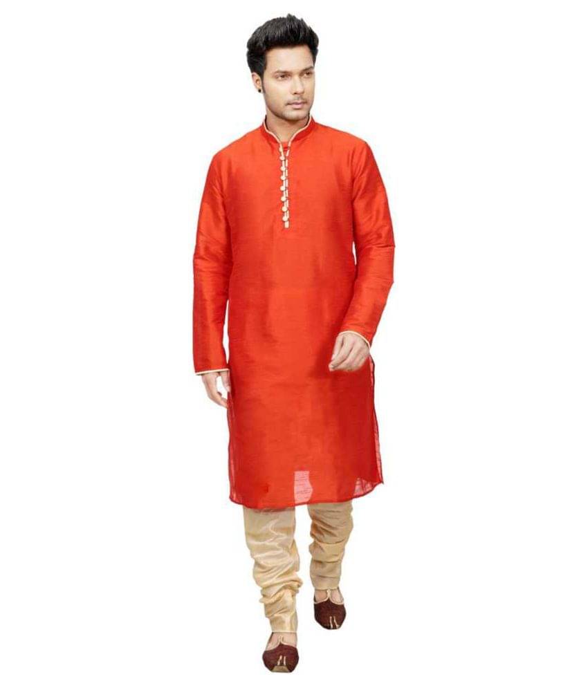 Over Crowd Orange Silk Kurta Pyjama Set Over Crowd Orange Silk Kurta Pyjama Set