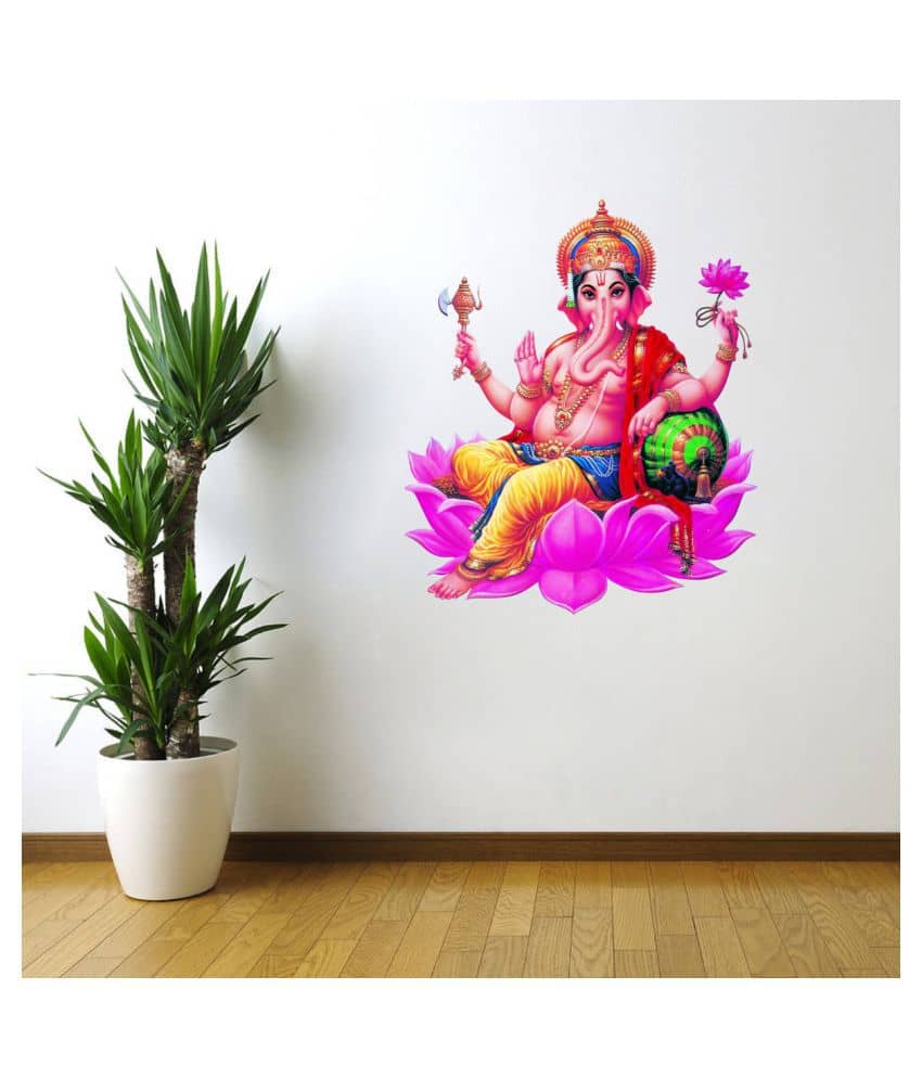 Decor Villa Lotus Ganpati Religious & Inspirational Sticker ( 50 x 58 cms )
