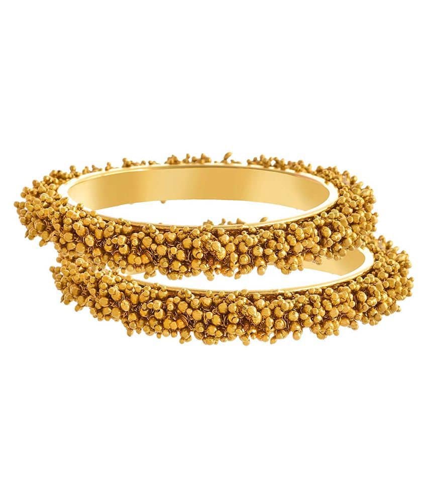 Gold Plated Pearl & Gold Beads Designer Thick & Heavy Traditional Ethnic Western Imported Kada Bangle Women & Girls. - Bangles & Bracelets | Buy online on ZillyBuy