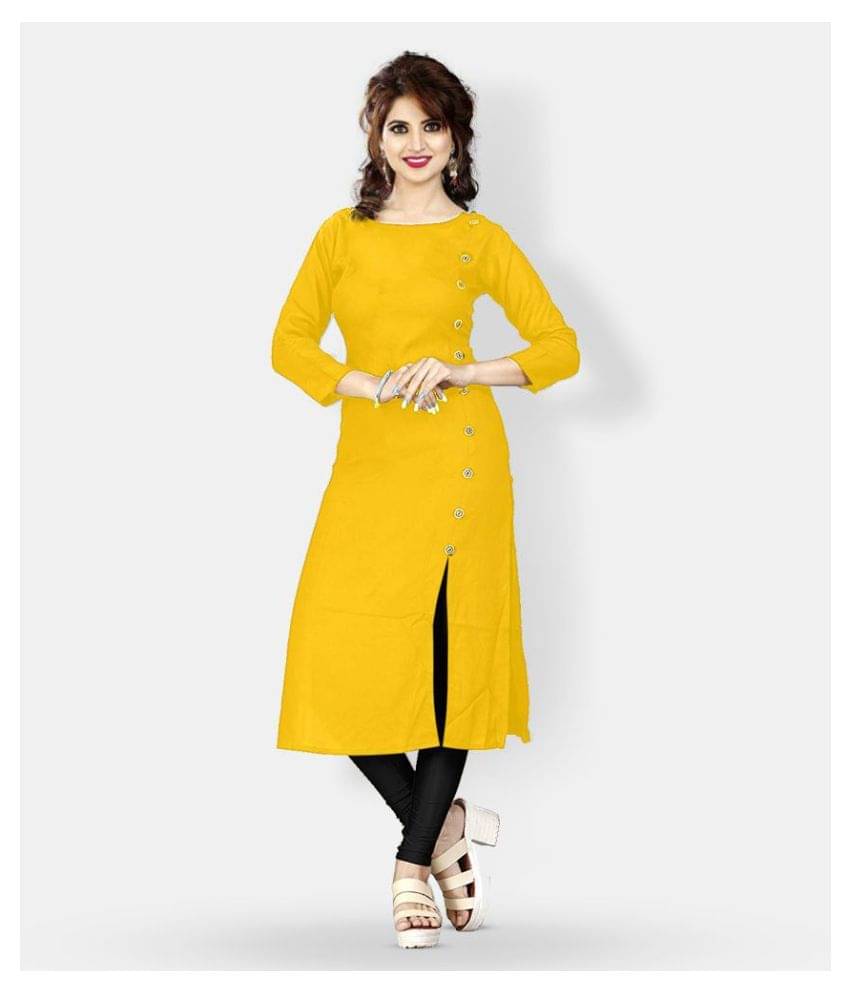 HF Holyday Fashion Yellow Rayon A-line Kurti HF Holyday Fashion Yellow Rayon A-line Kurti