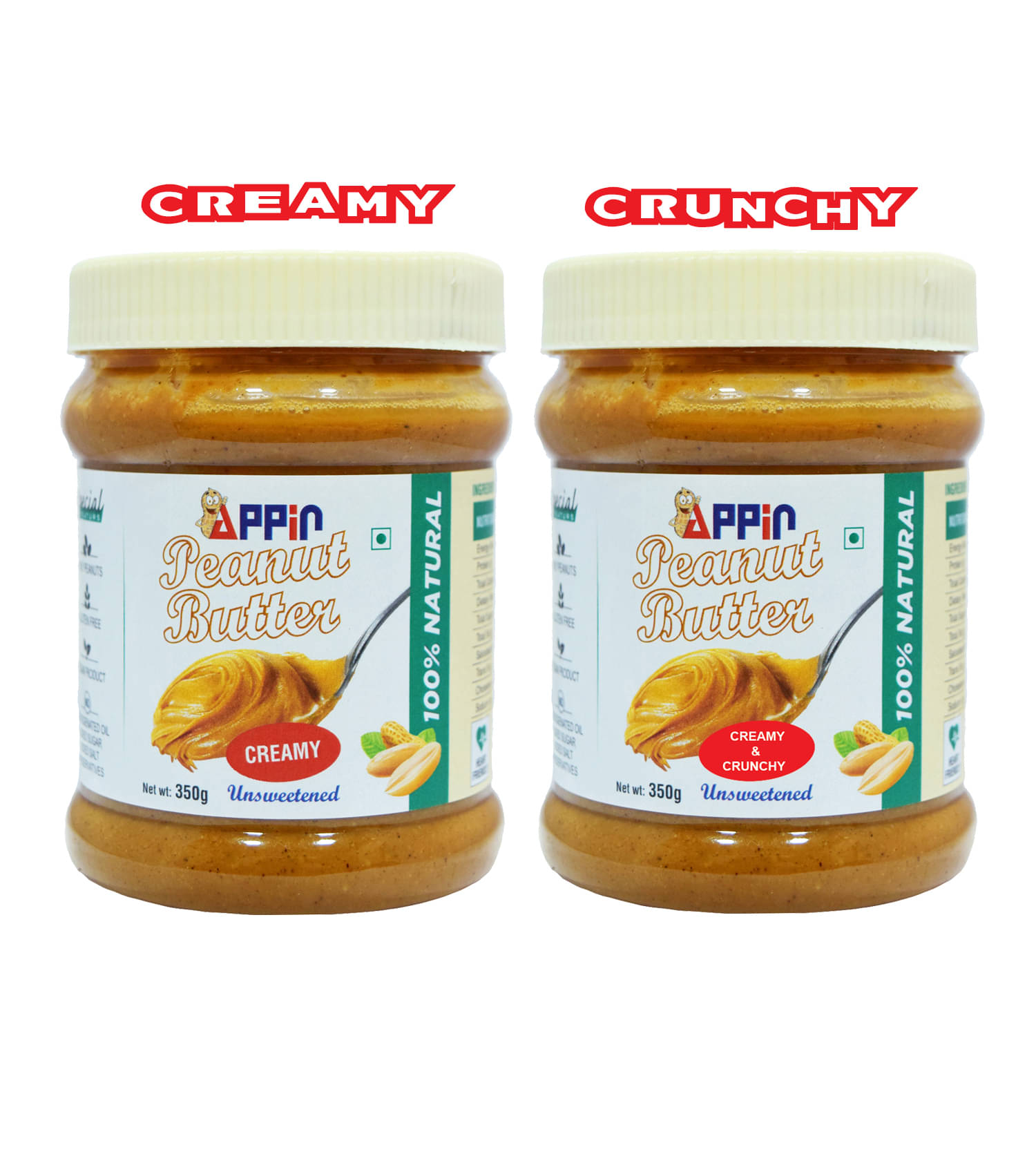 appin All Natural Crunchy Butter Creamy 350 gm Pack of 2 appin All Natural Crunchy Butter Creamy 350 gm Pack of 2