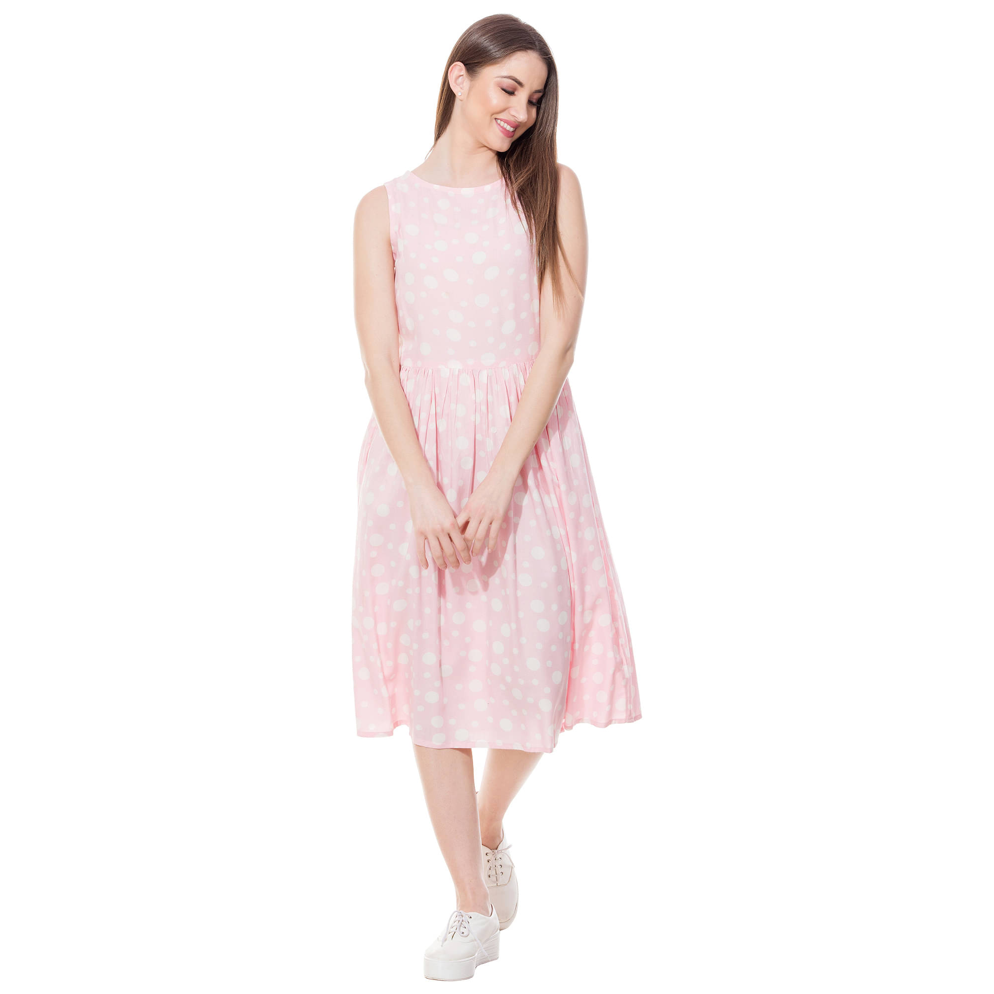     			GOD BLESS - Pink Rayon Women's Flared Kurti