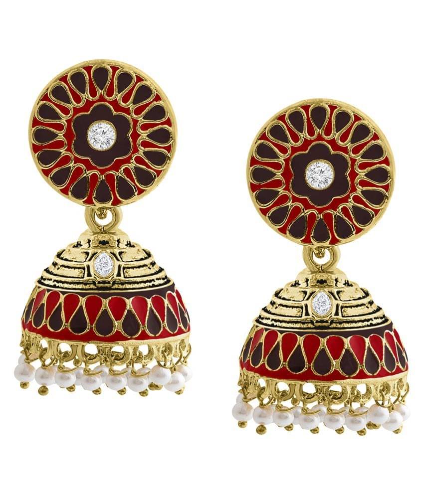     			Spargz - Golden Jhumki Earrings ( Pack of 1 )