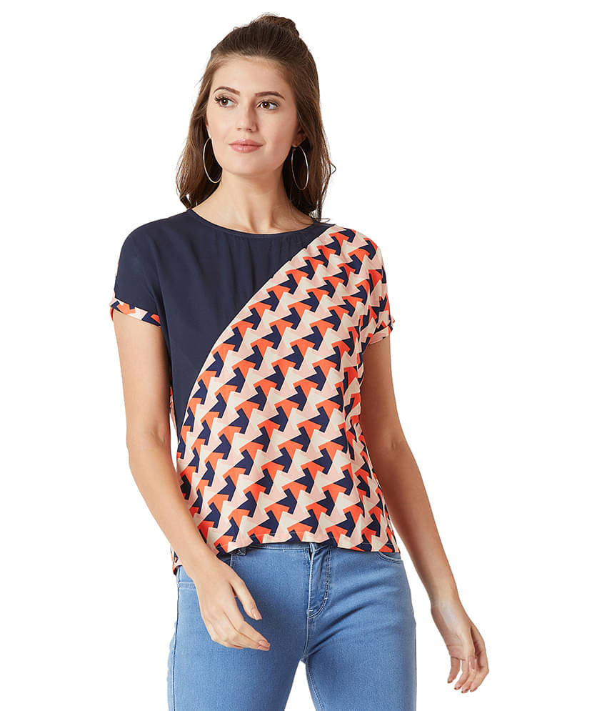 Miss Chase Women's Crepe Regular Top ( Navy ) Miss Chase Women's Crepe Regular Top ( Navy )