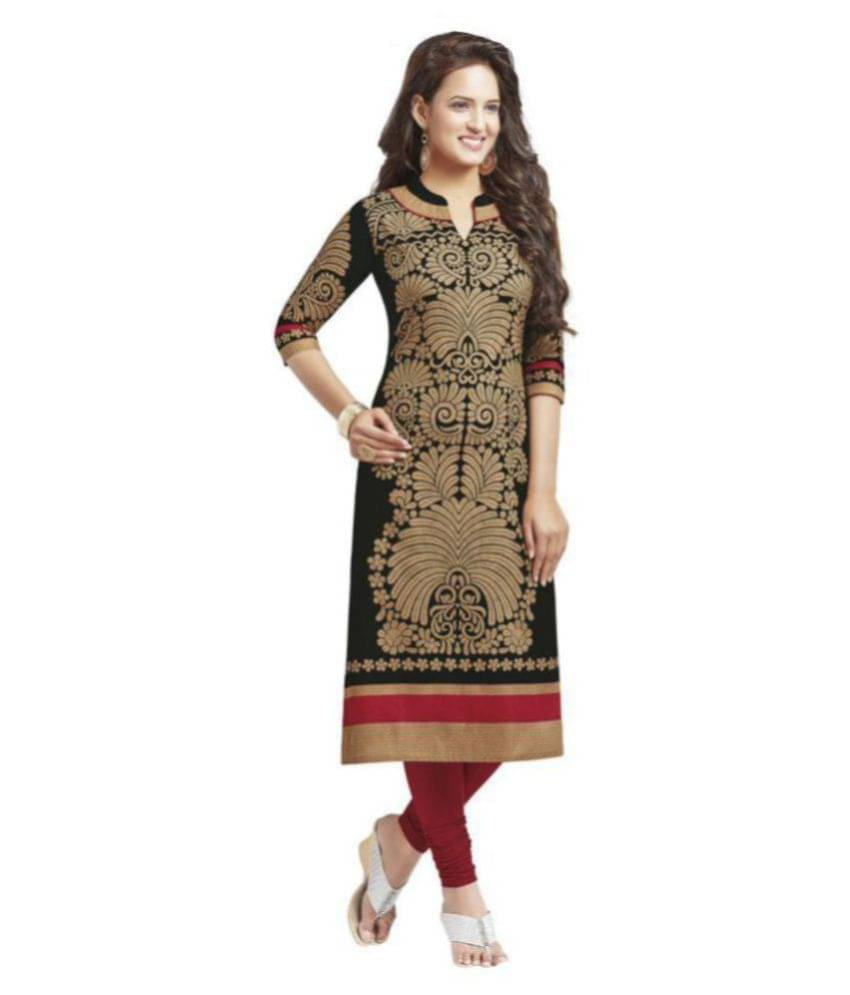 Jevi Prints Black Cotton Straight Kurti Jevi Prints Black Cotton Straight Kurti