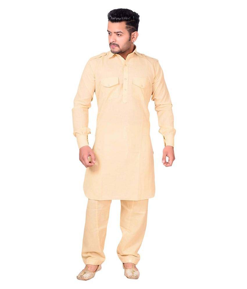 Over Crowd Beige Cotton Pathani Suit Over Crowd Beige Cotton Pathani Suit