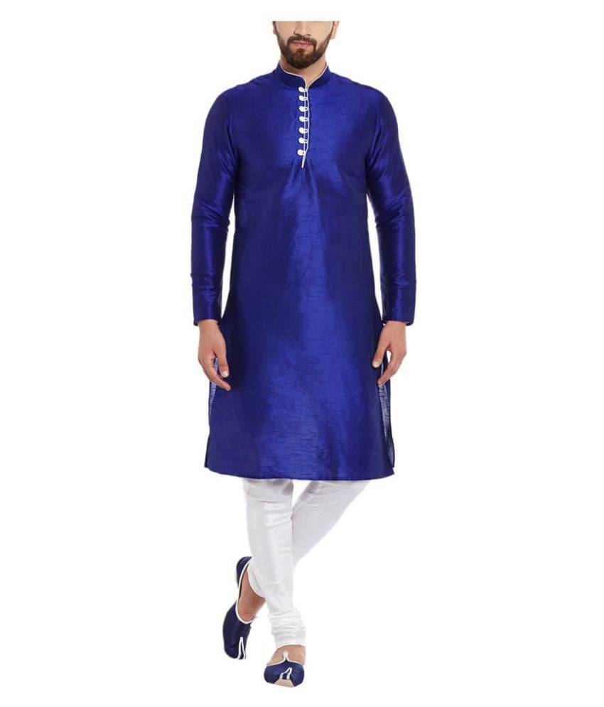     			Over Crowd Blue Silk Kurta Pyjama Set Pack of 1