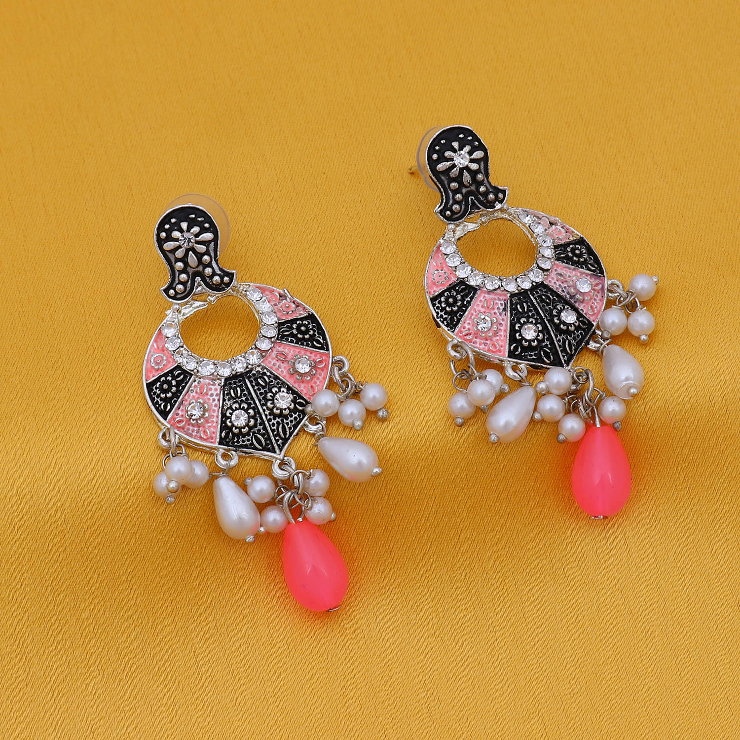     			Sukkhi Amazing Oxidised Floral Mint Meena Collection Chandbali Earrings For Women