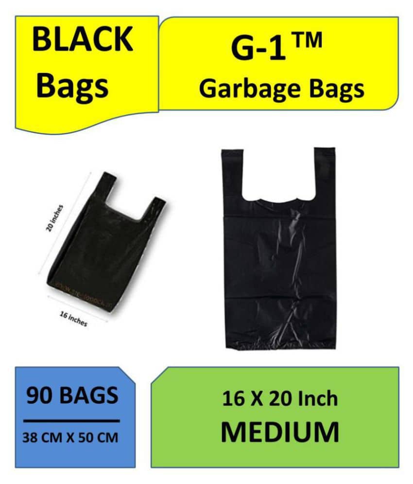 G-1 - Garbage Bags with Handle Medium Black | 3 Packs | 90 Pcs | Dustbin Trash Waste Dustbin Disposable Covers - Size 16 X 20 inch