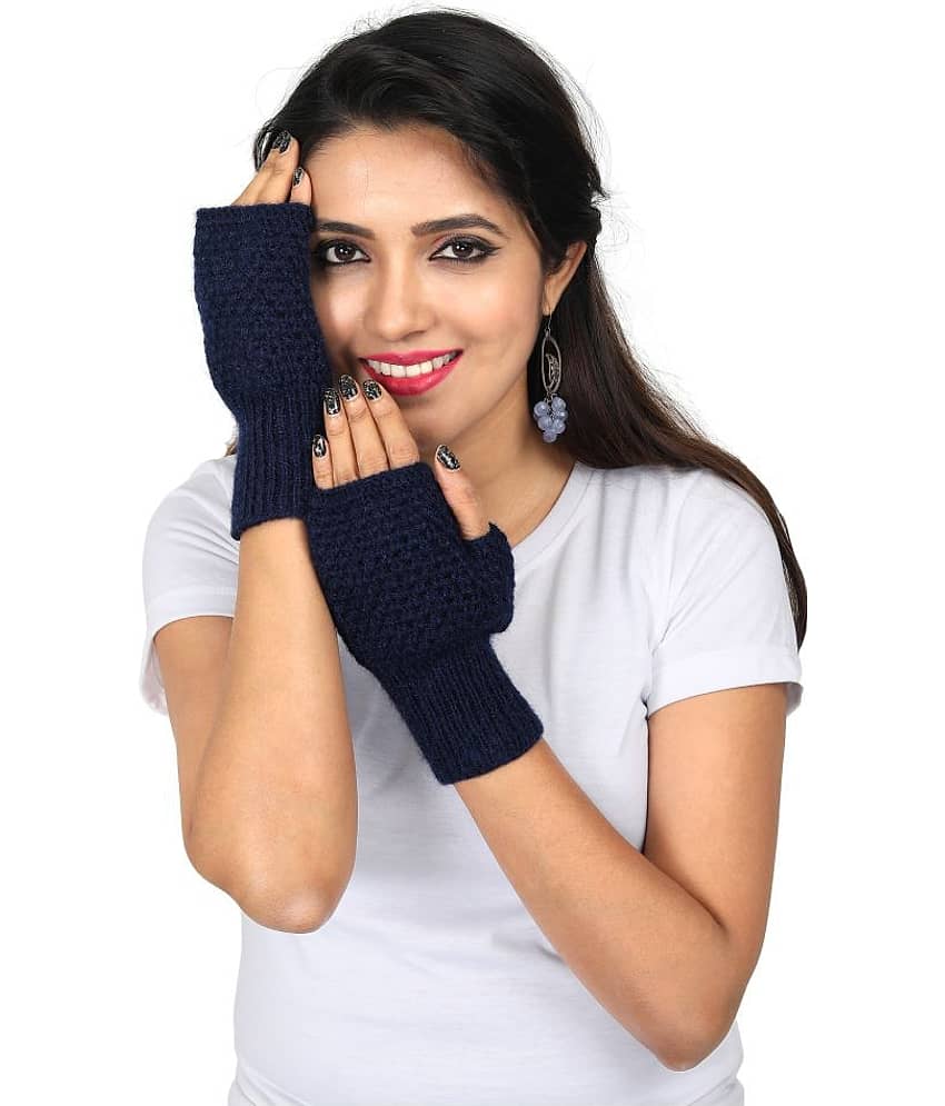 KC Store Women's Navy Woolen Hand Knitted Gloves For Winters - Dupattas & Shawls | Buy online on ZillyBuy