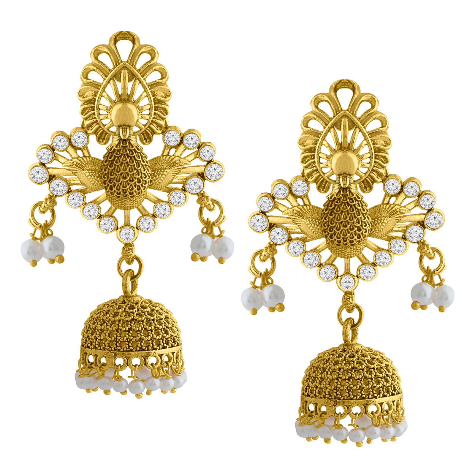     			Spargz Floral Pink Alloy Gold Plated AD Diamond Dangle Earring For Women