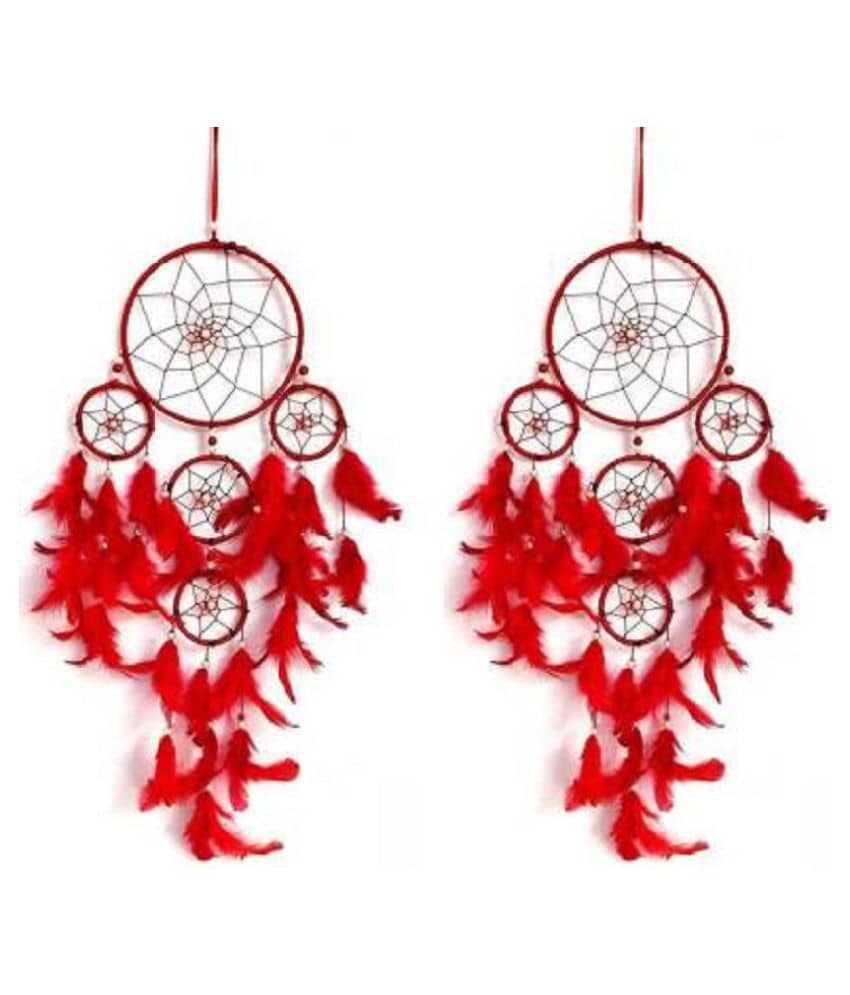 new lucky Feather Red Dream Catcher - Pack of 1 ( 55 X 18 cms )