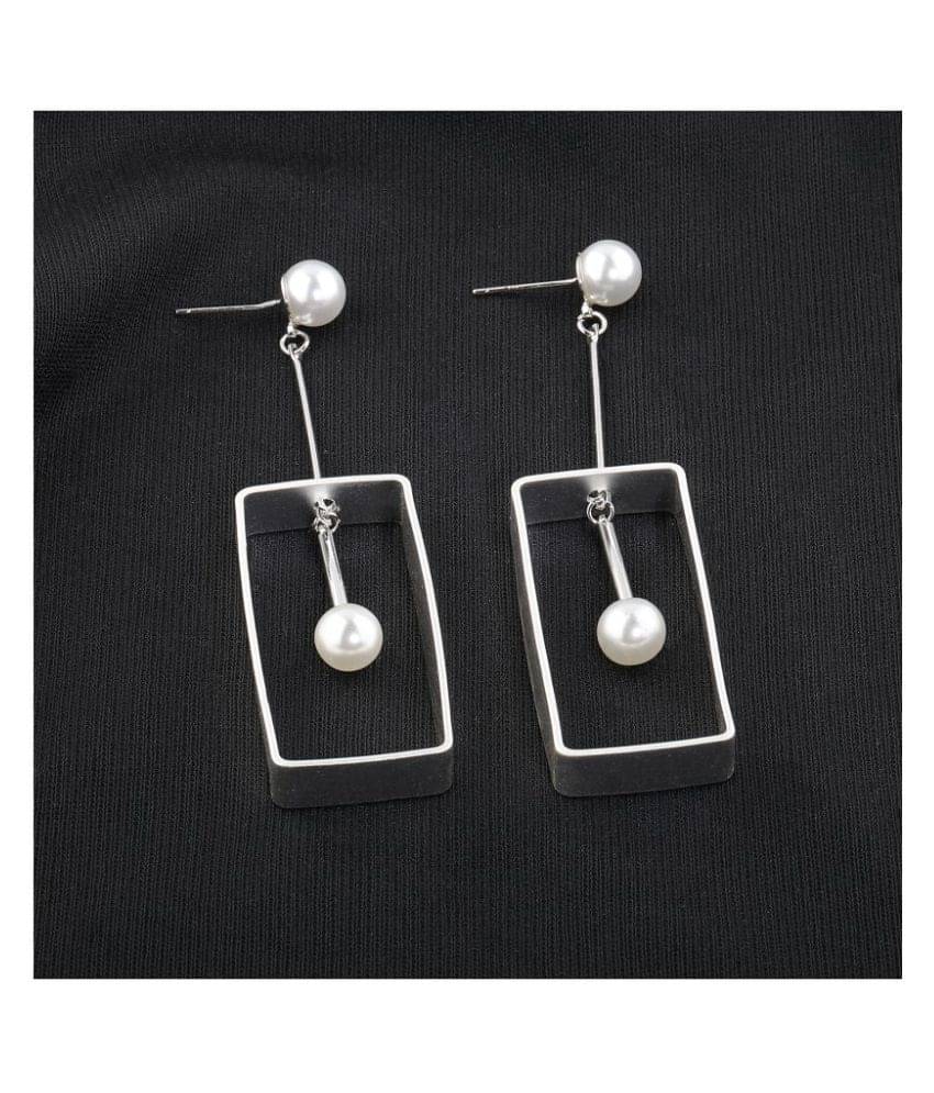 Silver Shine Silver Plated Uique Designer Partywear Pearl Drop Earring for Girls and Women Silver Shine Silver Plated Uique Designer Partywear Pearl Drop Earring for Girls and Women