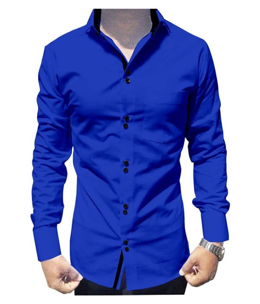X-men Cotton Blend Slim Fit Solids Full Sleeves Men's Casual Shirt - Blue ( Pack of 1 )