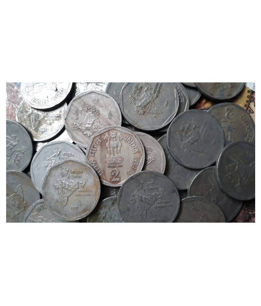 100 Coins LOT - 1990 - 2 Rs Copper Nickel - 8.0 Grams Big Sized DABBU - India CIRCULATED Condition for PUJA PURPOSE 100 Coins LOT - 1990 - 2 Rs Copper Nickel - 8.0 Grams Big Sized DABBU - India CIRCULATED Condition for PUJA PURPOSE