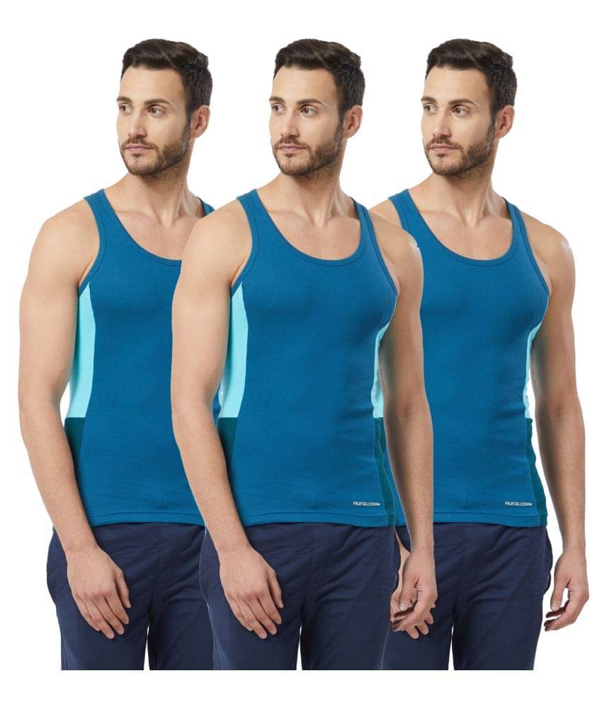 Fruit Of The Loom Blue Sleeveless Vests Pack of 3 Fruit Of The Loom Blue Sleeveless Vests Pack of 3