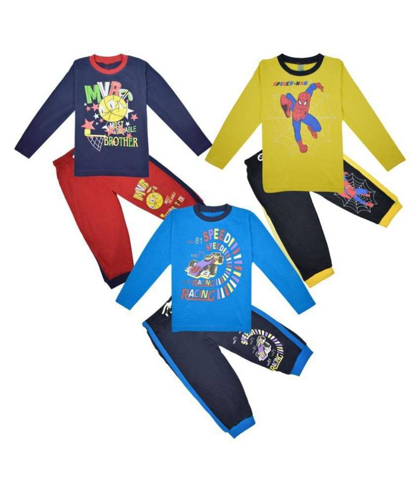     			Jisha Pack of 3 Boys Cotton T-Shirt & Pants Set ( Multi )