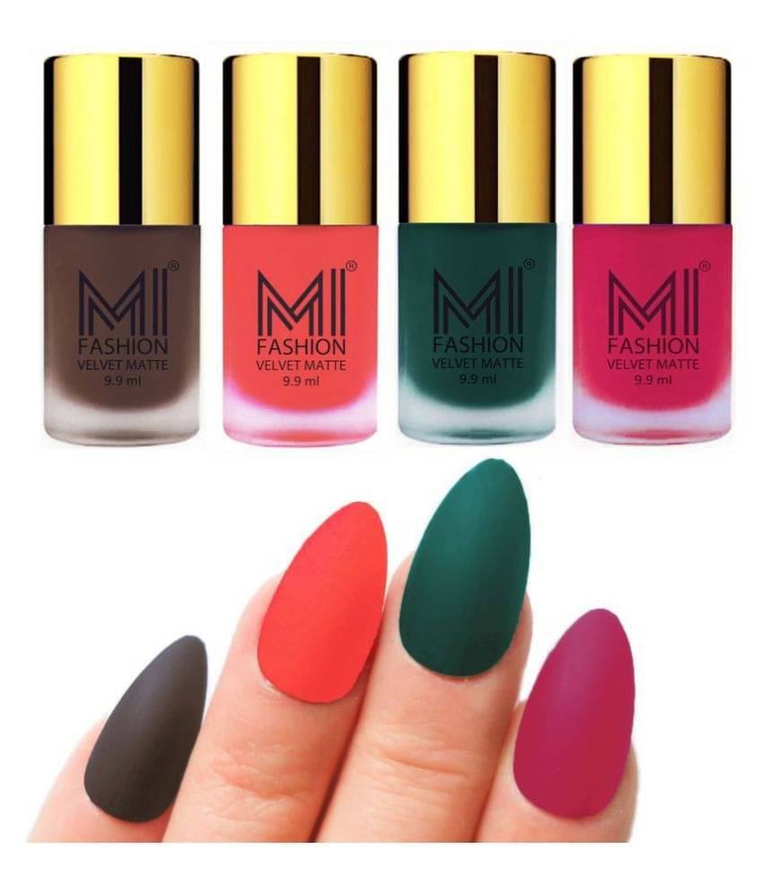 MI FASHION Matte Nail Paint Set Combo Orange Nail Polish Dark Green,Coffee Pink Matte Pack of 4 40 mL MI FASHION Matte Nail Paint Set Combo Orange Nail Polish Dark Green,Coffee Pink Matte Pack of 4 40 mL