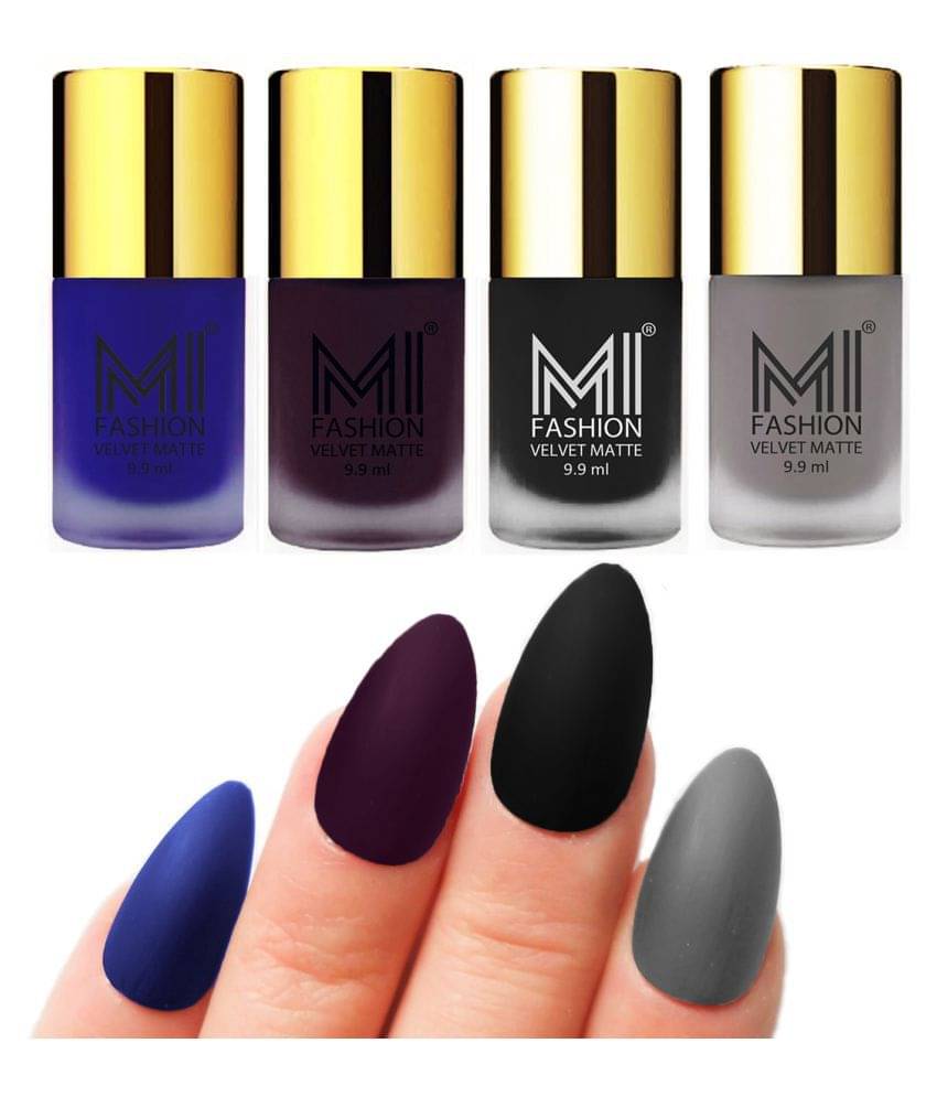     			MI FASHION Matte Nail Paint Set Combo Purple Nail Polish Black,Royal Blue Grey Matte Pack of 4 40 mL