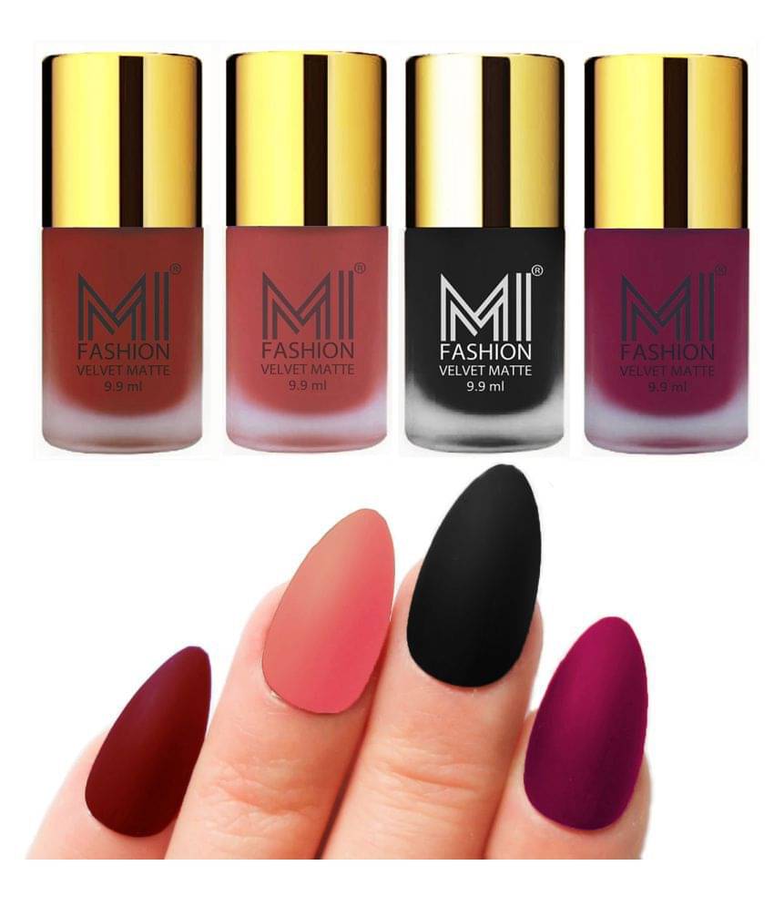 MI FASHION Matte Nail Paint Set Combo Peach Nail Polish Black,Magenta Red Matte Pack of 4 40 mL MI FASHION Matte Nail Paint Set Combo Peach Nail Polish Black,Magenta Red Matte Pack of 4 40 mL