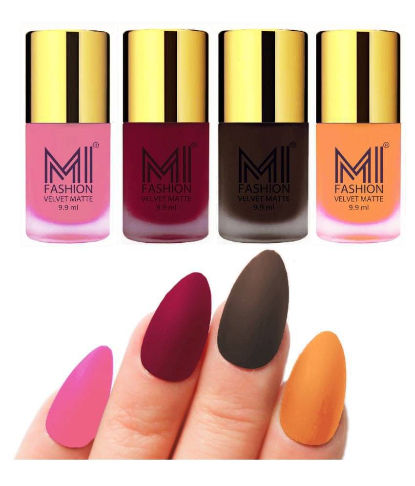    			MI FASHION Matte Nail Paint Set Combo Mauve Nail Polish Baby Pink,Saffron Brown Matte Pack of 4 40 mL