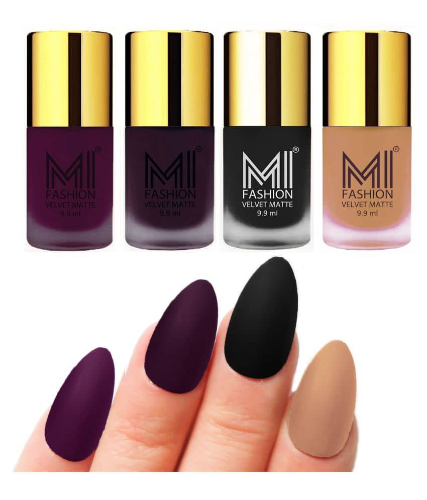 MI FASHION Matte Nail Paint Set Combo Purple Nail Polish Black,Nude Purple Matte Pack of 4 40 mL