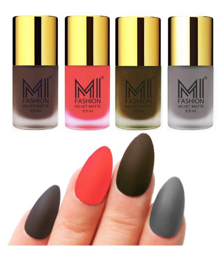 MI FASHION Matte Nail Paint Set Combo Orange Nail Polish Olive Brown,Coffee Grey Matte Pack of 4 40 mL MI FASHION Matte Nail Paint Set Combo Orange Nail Polish Olive Brown,Coffee Grey Matte Pack of 4 40 mL