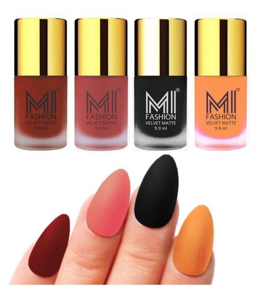 MI FASHION Matte Nail Paint Set Combo Peach Nail Polish Cherry,Saffron Black Matte Pack of 4 40 mL MI FASHION Matte Nail Paint Set Combo Peach Nail Polish Cherry,Saffron Black Matte Pack of 4 40 mL