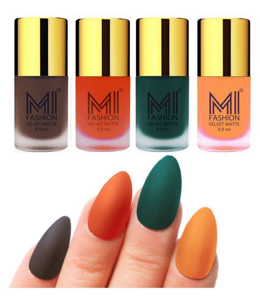 MI FASHION Matte Nail Paint Set Combo Orange Nail Polish Coffee,Saffron Green Matte Pack of 4 40 mL MI FASHION Matte Nail Paint Set Combo Orange Nail Polish Coffee,Saffron Green Matte Pack of 4 40 mL