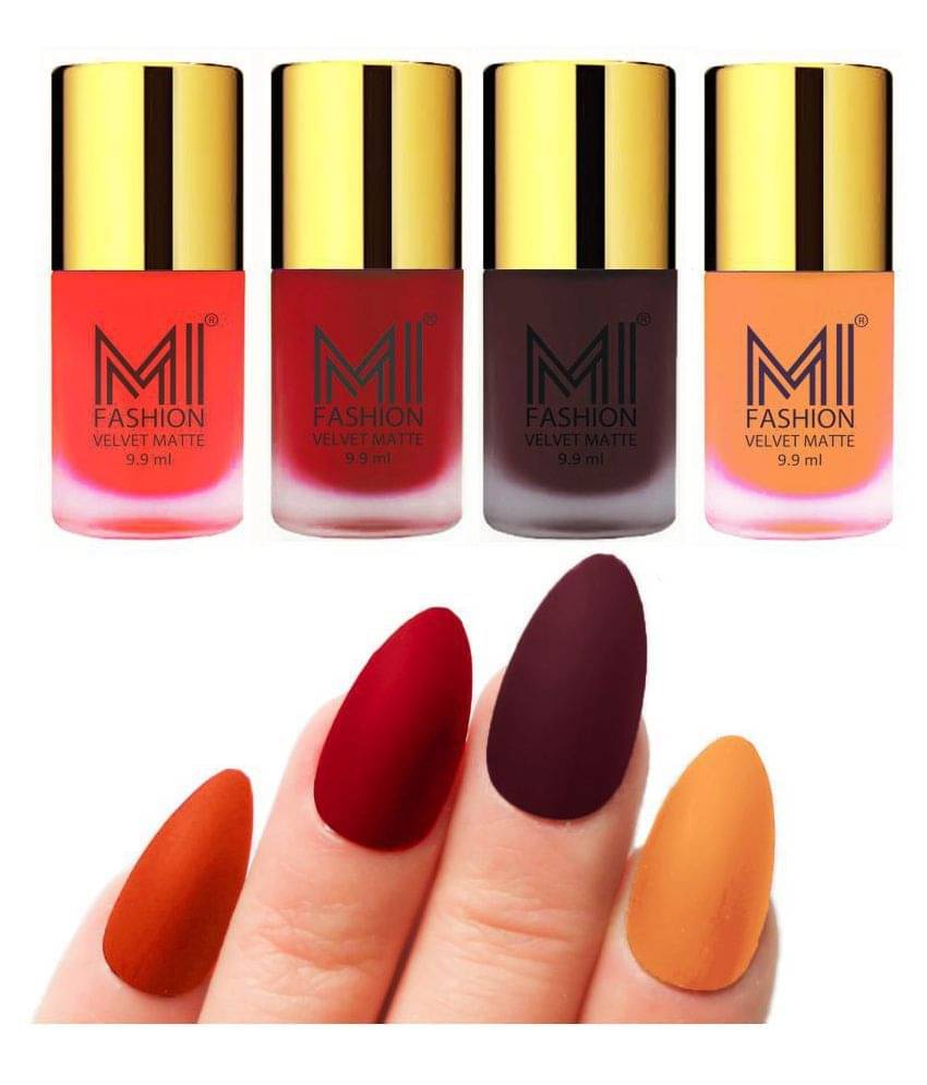 MI FASHION Matte Nail Paint Set Combo Red Nail Polish Wine,Saffron Orange Matte Pack of 4 40 mL MI FASHION Matte Nail Paint Set Combo Red Nail Polish Wine,Saffron Orange Matte Pack of 4 40 mL